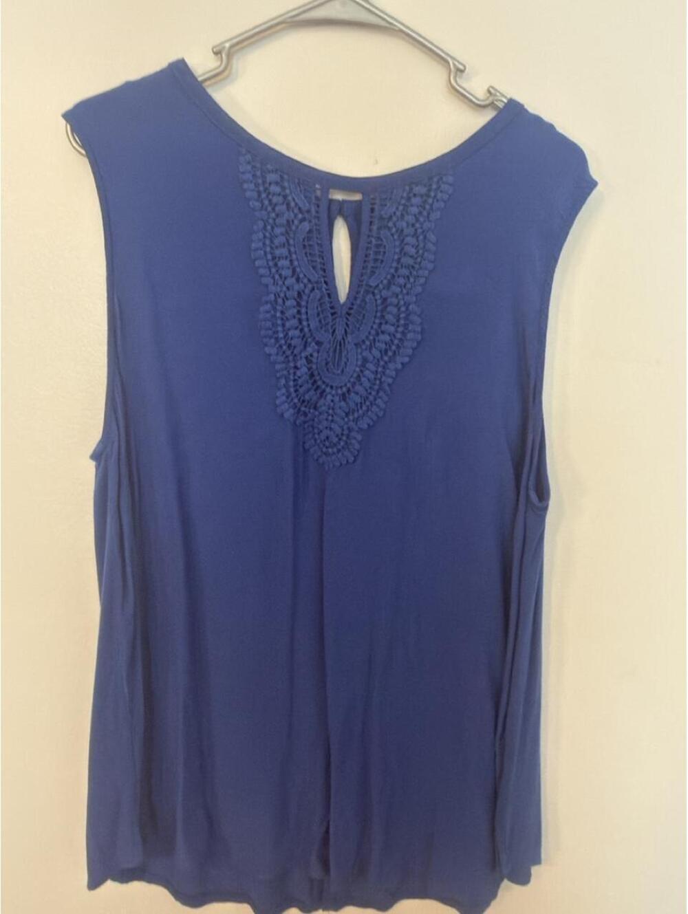 Grace Elements Women's Blue Lace Detail Sleeveless Blouse, New Without Tags